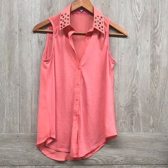 Rewind Pink Studded Collar Sleeveless Tank BB395 - Picture 2 of 7